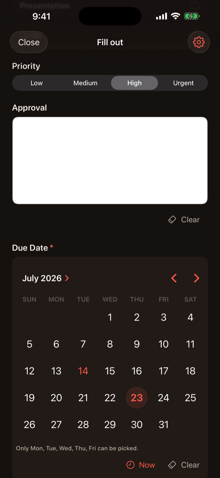A signature field in the Air Fill form on iPhone